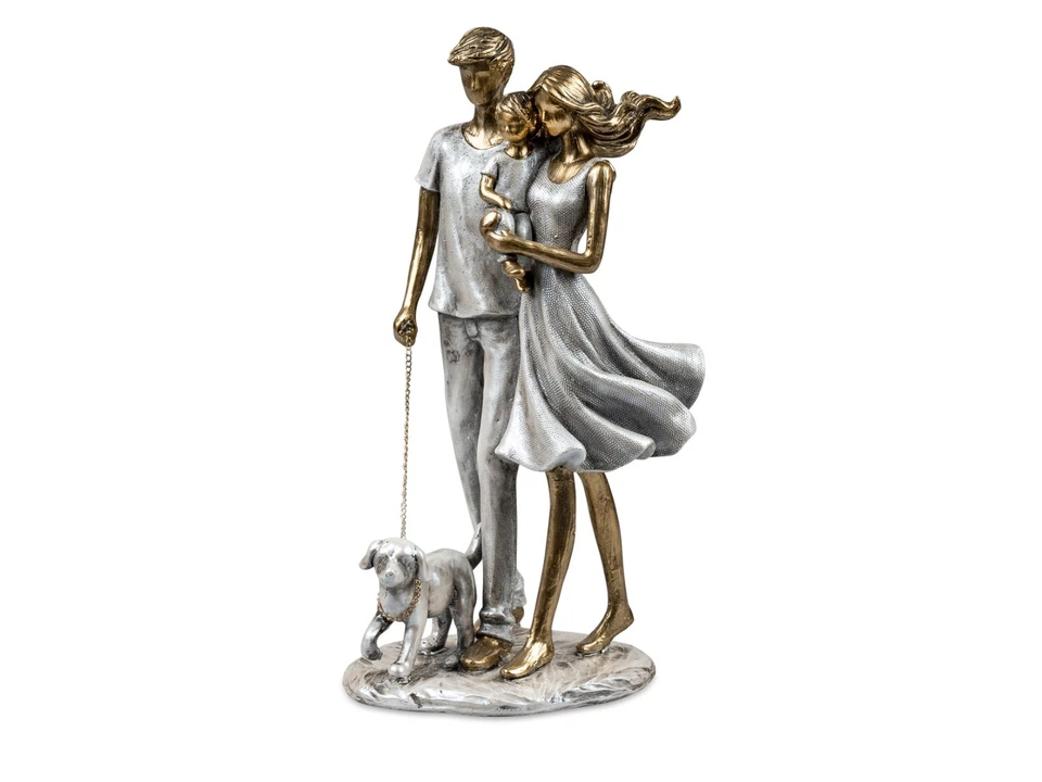 Dekofigur Familie mit Hund Modern Couple Skulptur 26 cm Liebe Paar - Bild 1 von 1