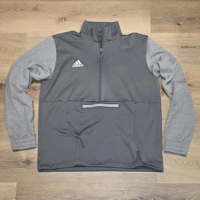 Adidas Sweatshirt Men's L Gray 1/2 Zip Pockets Fleece Aeroready Pullover - Image 1 of 4