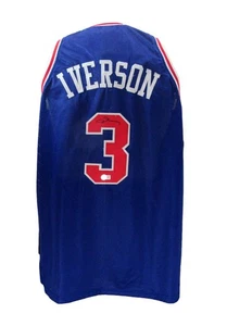 Allen Iverson HOF Autographed Blue Custom Basketball Jersey 76ers Beckett 196720 - Picture 1 of 5