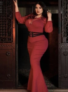 NWT PINUP COUTURE X ELVIRA MILA RED FISH TALE FLOOR LENGTH GOWN SIZE 2X. - Picture 1 of 17