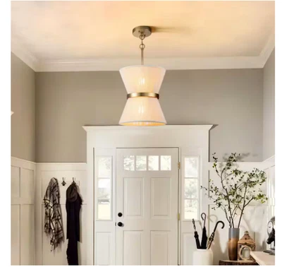 Lámpara de araña Tabor moderna de 2 luces de latón boho marfil natural tejida a mano con cuerda Foto 1 de 4