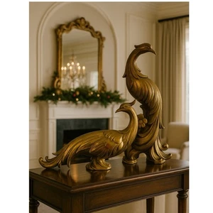 2 Vintage MCM Gold gleitende Pfauen Sammlerstück Tisch Skulptur 13 1/4”& 8”H - Bild 1 von 20