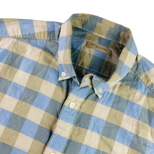 Camicia elegante uomo Burberry Brit bottoni blu chiaro marrone nova quadri • piccola