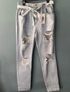 Refuge XL Jean Mom Paperbag High Rise Distressed Belt Grunge Urban Festival - Picture 1 of 7