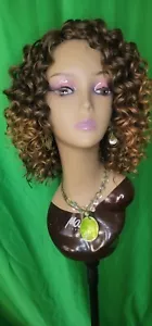New Handmade Loose Wave Human Hair Blend Lace Closure Wig Colo #1B - Picture 1 of 6