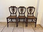 Set of 3 Edwardian Walnut Framed Cane Seat Bedroom Chairs. Antique Chairs. 1900s