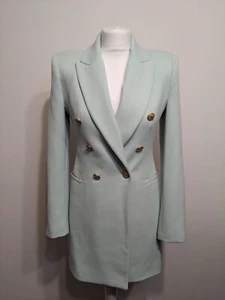 Zara Double Breasted Long Blazer Dress Light Green Mint Size XS Extra Small - Picture 1 of 8