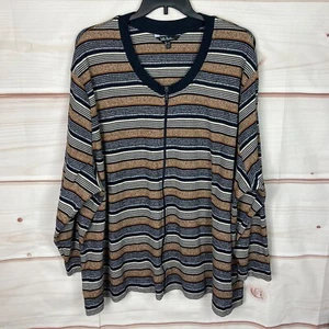 Ulla Popken Sweater Womens 32 34 Blue Stripe Cardigan Full Zip Long Sleeve Knit - Picture 1 of 7
