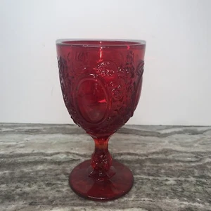 Madonna Inn Red Glass Goblet Wild Rose and Mirror Fenton LG Wright Water Stem - Picture 1 of 6