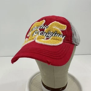 Disneyland Resort '55 Chenille Buckle Strapback Distressed Baseball Hat Red Gray - Picture 1 of 15