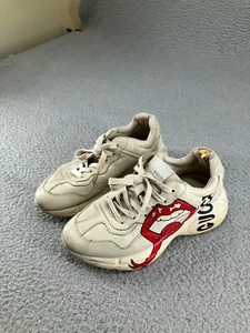 Gucci Rhyton Mouth Distressed Leather Sneakers Womens Size 7 Lips Tongue - Picture 1 of 24