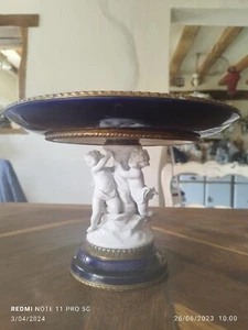 centre de table bleu cobalt signee sevres monté sur bisquit cherubin - Picture 1 of 23