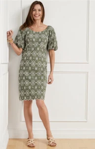 Talbots Dress Women's 12 Shift 2022 Puff Sleeve Green Embroidered Floral - Picture 1 of 16