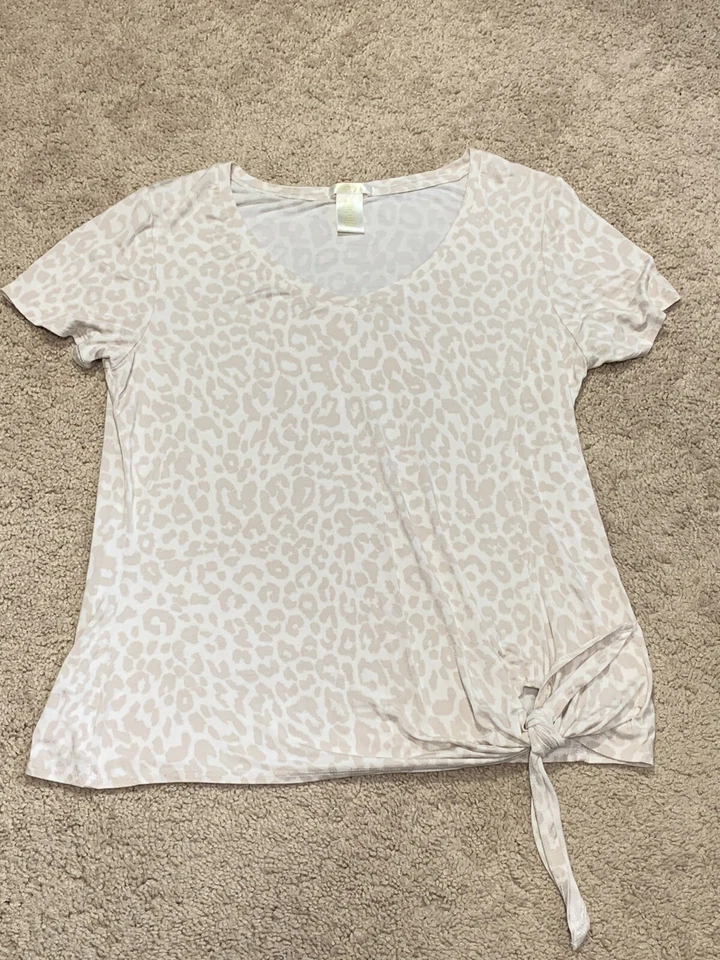 Camisa Matty M Mujer Talla Pequeña Blanca Beige Estampado Animal Ligera Corbata Frontal Foto 1 de 4