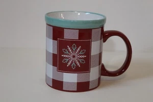 DesignPac Red/White Plaid Snowflake Ceramic Coffee Mug - Picture 1 of 6