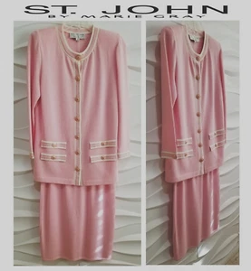 Authentic ST. JOHN Collection by Marie Grey Knit, Pink 2-piece Suit Size 6 - Picture 1 of 12