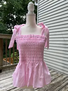 NWT $118 Lilly Pulitzer Rivera Smocked Seersucker Striped Top Havana Pink Sz XL - Picture 1 of 10