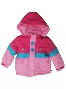Toddler Girls Pink Blue Flower Coat Zip-Up Jacket w/ Scarf & Detachable Hood 2T - Picture 1 of 1
