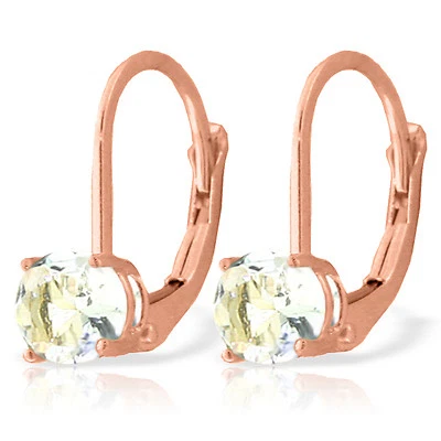 1.2 CTW 14K Solid Rose Gold Solitaire Aquamarine Leverback Earrings - Image 1 of 3
