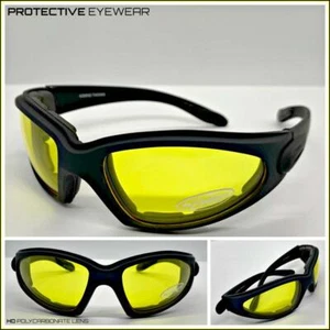 MOTORCYCLE Day or Night Riding Padded Protective SUN GLASSES Eyewear Yellow Lens - Picture 1 of 8