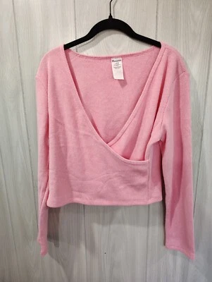 Suéter Recortado Tejido Rosa Sin Límites Imitación Envoltura Talla L 12/14 Y2K Barbie Foto 1 de 4