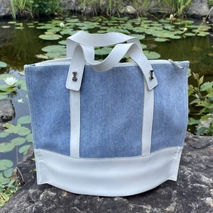 Lamarthe Paris Made In Italy Denim & White Leather Purse Handbag UNIQUE❤️blt7m80 - Picture 1 of 11