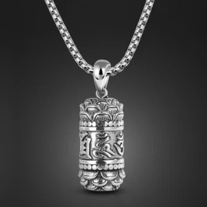 Tibetan Buddhist Urn Amulet Pendant Necklace For Ashes Stainless Steel - Picture 1 of 7