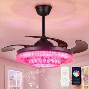 42 inch modern rainbow variable frequency dimming crystal Bluetooth fan light - Picture 1 of 29