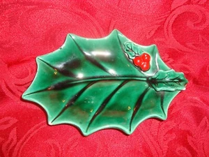 Vintage Lefton Japan Christmas Holly & Red Berry Small Trinket Dish Mrkd 1347 - Bild 1 von 4