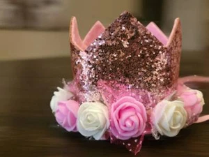 Pink Gold Glitter Princess Foam Felt Crown with Elastic Band - Picture 1 of 5