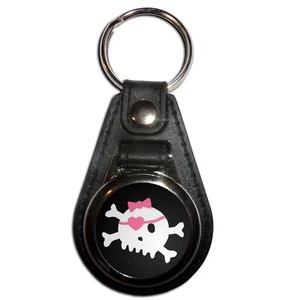 Black Skull with Bow Plastic Medallion Key Ring (61mm x 38mm) - Picture 1 of 12
