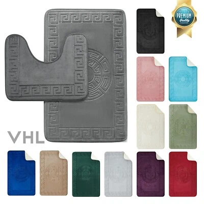 GAVENO CAVAILIA® GREEK BATH MAT SET 2 PIECE EMBOSSED MEMORY FOAM NON SLIP PEDESTAL TOILET RUGS UK