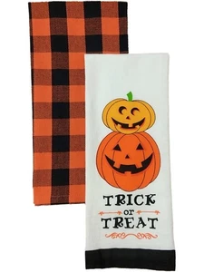 Celebrate Halloween Orange Plaid & Pumpkins Kitchen Towel Set, 2 Dish Towels - Picture 1 of 1