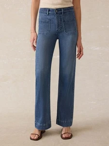 Pantalone jeans Faherty elasticizzato Terry patch tasca Riverton blu medio taglia 32 donna - Foto 1 di 5