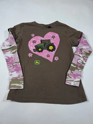 Girls John Deere Big Heart Long Sleeve Camo Shirt Large 14/16 - Image 1 of 4