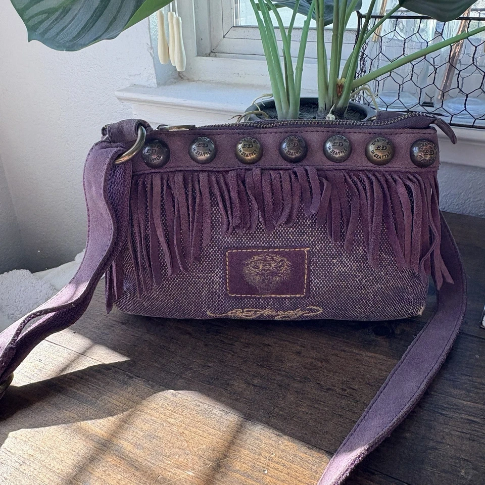 Bolso Bandolera Raro De Colección Ed Hardy Púrpura Flecos Gamuza Y2K Foto 1 de 4