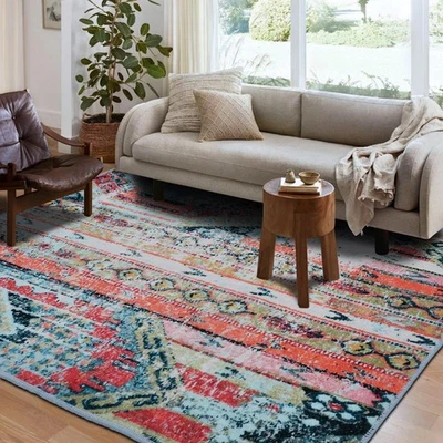 8x10 Area Rug for Living Room,Washable Colorful Abstract Coral Red and Blue B... - Image 1 of 4