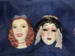 Vintage 1989 Clay Art Geisha Girl, Dorothy Wall Mask Made in San Francisco - Picture 1 of 6