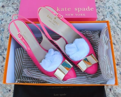 Kate Spade Nance Gold Bow Slingback Shoes – Lipstick Pink, Size 11B New With Box - Image 1 of 4