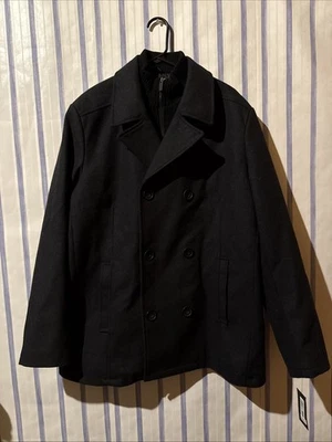 Kenneth Cole Men's Black Wool Blend Double Breasted Classic Peacoat Size XL - Image 1 of 4