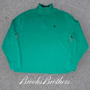Brooks Brothers Herren Strick Baumwolle Half Zip Logo Pullover Kelly Grün L - Bild 1 von 8