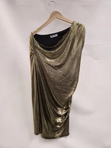 Grace Karin Kleid Damen XL Gold Metallic Asymmetrisch Rüschen Party Midi Cocktail - Bild 1 von 9
