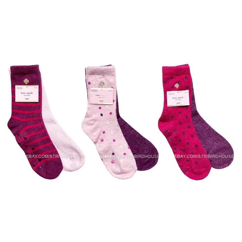 Kate Spade Fuzzy Crew Slipper Socks 2 Pairs Novelty Grippy - Image 1 of 1