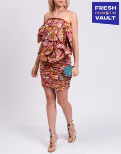 RRP€559 SIMONA CORSELLINI Mini Ruched Dress IT42 US6 UK10 M Flower Made in Italy - Picture 1 of 7