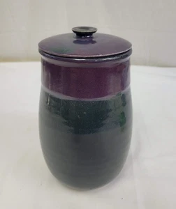 JUDY JACKSON STONEWARE 8" Gray Purple Glaze Jar Canister with Lid - Picture 1 of 9