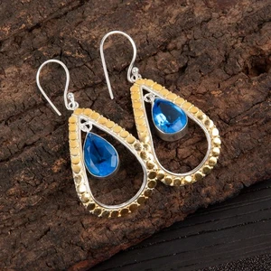 Pendiente suizo de plata de ley 925 con piedras preciosas de topacio azul para mujer - Imagen 1 de 6