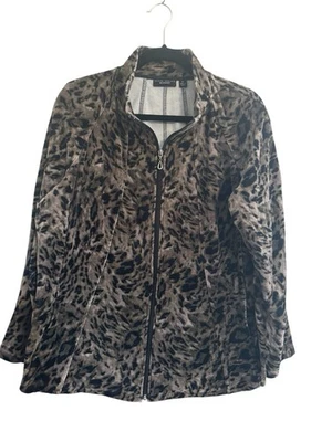 Abrigo Chaqueta Susan Graver Weekend Mujer XL Terciopelo Estampado Leopardo Cremallera Frontal #5148 Foto 1 de 4
