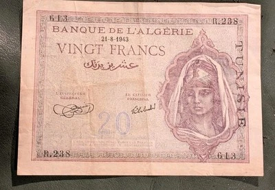 Algeria 20 francs 1943  WWII   Banknote - Image 1 of 4