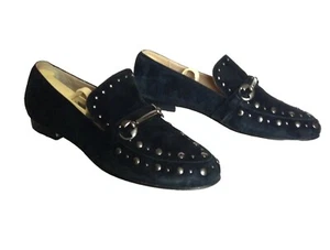 Sesto Meucci Black Leather EUC Studded Loafer Shoes - 7 N / 38 EUR Made in Italy - Picture 1 of 6