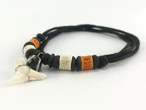 Necklace Men Kid Son Real Shark Tooth Pendant Black Orange Bead Collectibles NEW - Picture 1 of 7